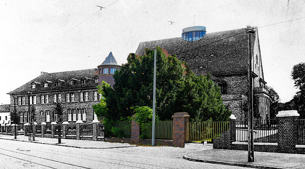 Fotomontage Werksgasthaus früher und heute